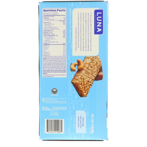 Clif Bar, Luna, Whole Nutrition Bar, Sea Salt Caramel, 15 Bars, 1.69 oz (48 g) Each