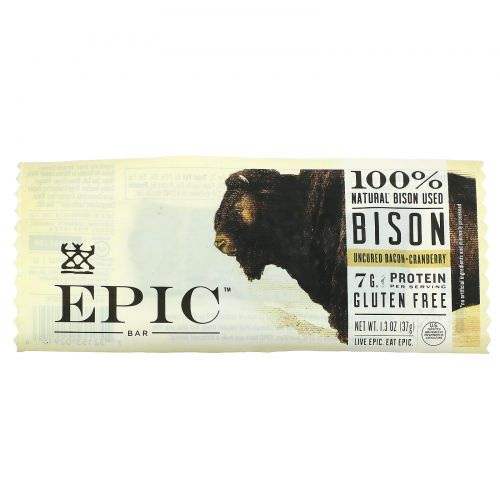 Epic Bar, Bison, Uncured Bacon + Cranberry, 1 Bar, 1.3 oz (37 g)