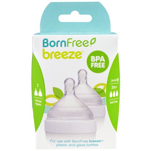 Born Free, Breeze, силиконовые соски, уровень 3, 3m +, быстрый поток, 2 шт