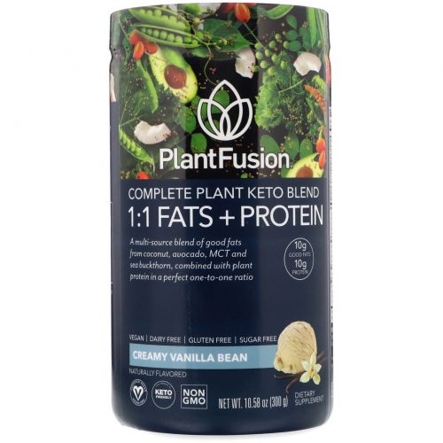 PlantFusion, Растительный комплекс для кетодиеты, жиры и белки 1:1, со вкусом ванили, 300 г