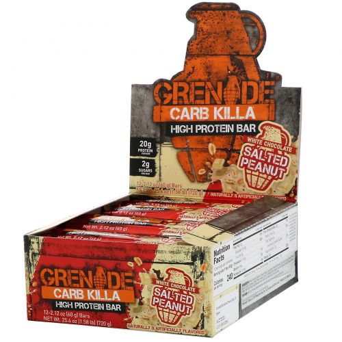 Grenade, Carb Killa, высокопротеиновые батончики, белый шоколад и соленый арахис, 12 батончиков, 60 г (2,12 унции) каждый