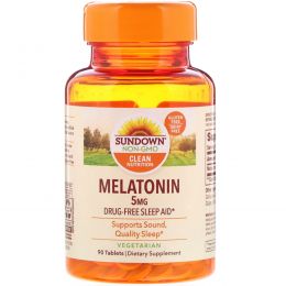 Sundown Naturals, Мелатонин, Супер сила, 5 мг, 90 таблеток