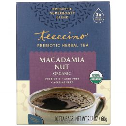 Teeccino, Prebiotic Herbal Tea, Organic Macadamia Nut, Caffeine Free, 10 Tea Bags, 2.12 oz (60 g)