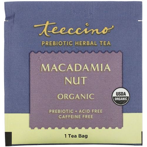 Teeccino, Prebiotic Herbal Tea, Organic Macadamia Nut, Caffeine Free, 10 Tea Bags, 2.12 oz (60 g)