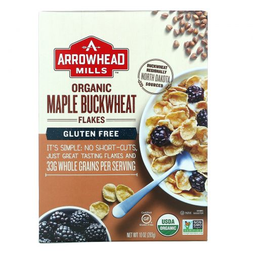 Arrowhead Mills, Органические хлопья с кленовым сиропом и гречихой, безглютеновые, 10 унций (283 г)