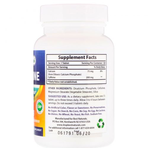 Best Naturals, Caffeine, 200 mg , 120 Tablets