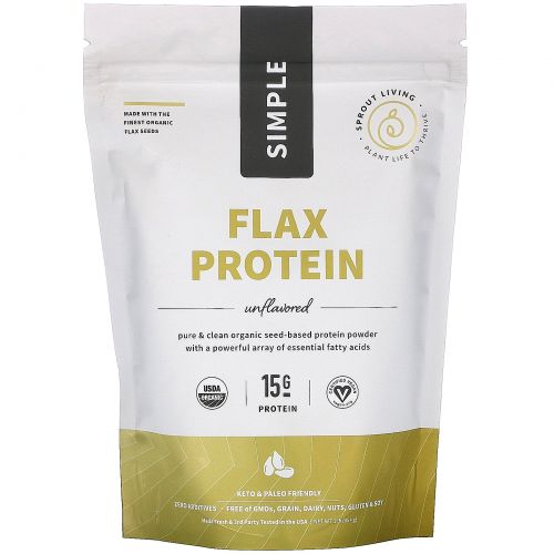 Sprout Living, Simple Flax Protein, Unflavored, 1 lb (454 g)