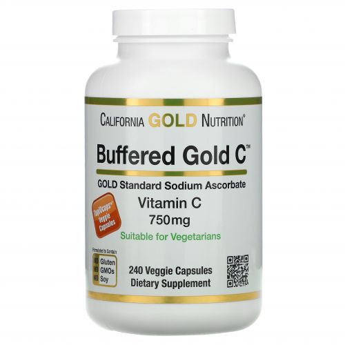 California Gold Nutrition, Buffered Gold C, Non-Acidic Vitamin C, 750 mg, 240 Растительная капсула