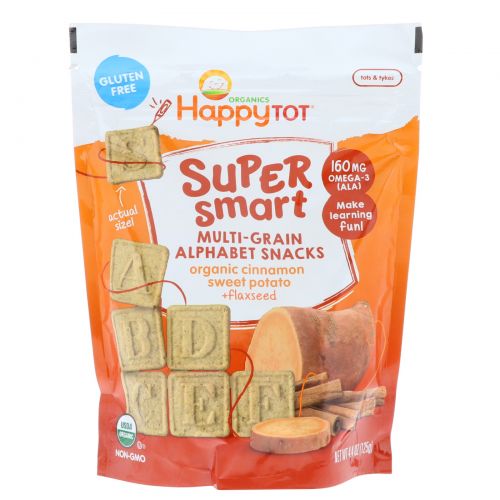 Nurture Inc. (Happy Baby), Happy Tot, Super Smart, Multi-Grain Alphabet Snacks, Organic Cinnamon Sweet Potato + Flaxseed, 4.4 oz (125 g)