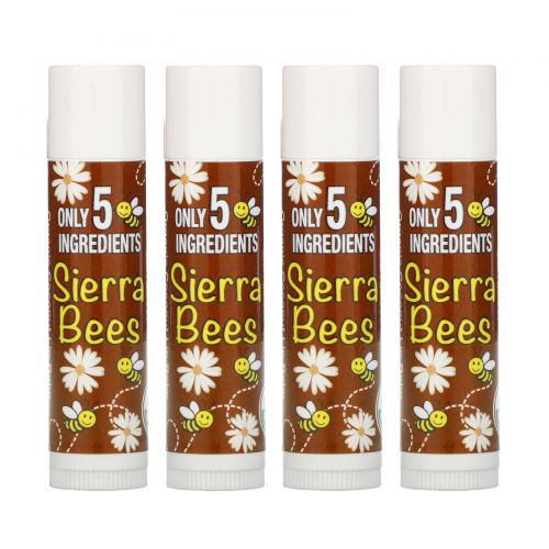 Sierra Bees, Органический бальзам для губ, кокос, 4 шт., 0,15 унций (4,25 г) каждый