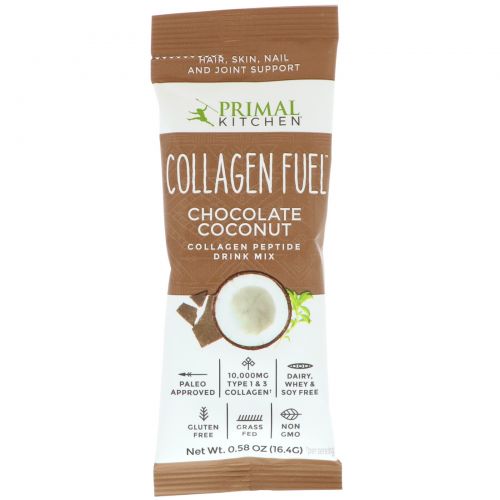 Primal Kitchen, Смесь для приготовления напитка для волос, кожи, ногтей и суставов, Collagen Fuel, Шоколад и кокос, 12 пакетов, 1,3 унции (36 г) в каждом