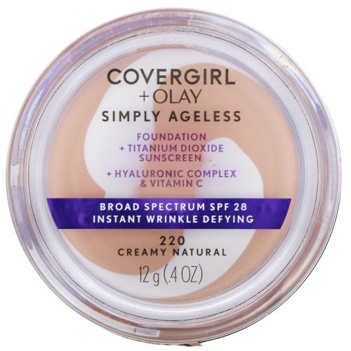 Covergirl, Olay Simply Ageless, тональная основа, оттенок 220 «Кремовый натуральный», 12 г (0,4 унции)