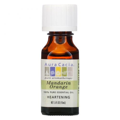 Aura Cacia, 100% чистое эфирное масло мандарина для хорошего настроения, 0.5 жидкой унции (15 мл)