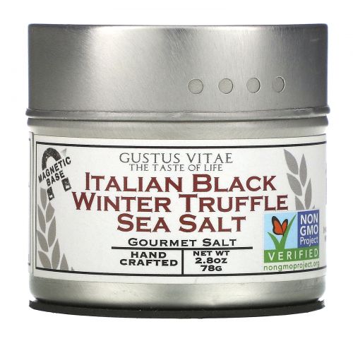 Gustus Vitae, Condiments, Gourmet Salt, Italian Black Truffle Sea Salt, 2.8 oz (76 g)