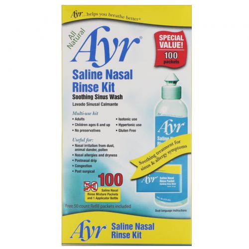 AYR, All Natural Saline Nasal Rinse Kit, 1 Kit