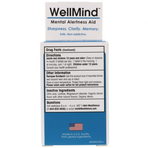 MediNatura, WellMind Focus, Mental Alertness Aid, 90 Tablets