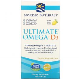 Nordic Naturals, Ultimate Omega-D3, с лимоном, 1000 мг, 120 гелевых капсул