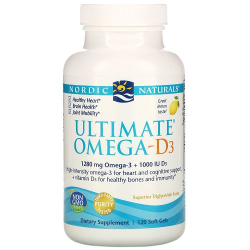 Nordic Naturals, Ultimate Omega-D3, с лимоном, 1000 мг, 120 гелевых капсул