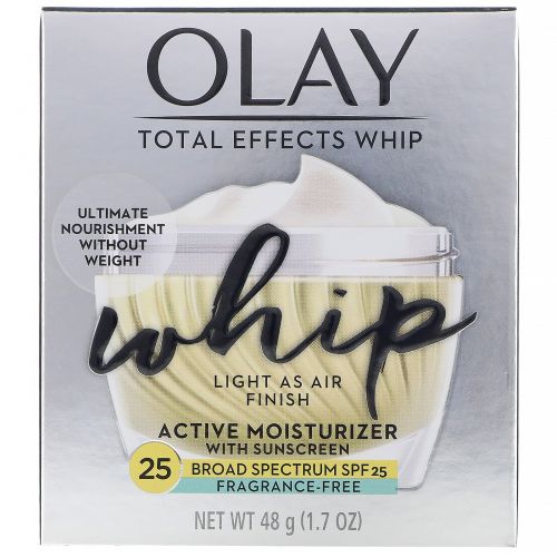 Olay, Total Effects Whip, Active Moisturizer with Sunscreen, SPF 25, Fragrance-Free, 1.7 oz (48 g)