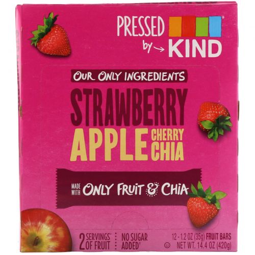 KIND Bars, Pressed by KIND, Strawberry Apple Chia , 12 Fruit Bars, 1.2 oz (35 g) Each