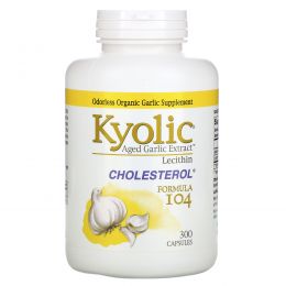Wakunaga - Kyolic, Экстракт выдержанного чеснока, лецитин и холестерин, Формула 104, 300 капсул