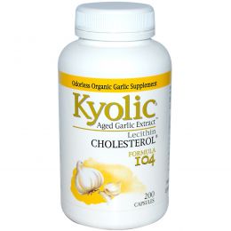 Wakunaga - Kyolic, Экстракт чеснока с лецитином, Содержит холестерин. Формула 104, 200 капсул