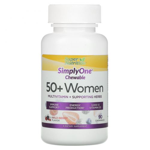 Super Nutrition, SimplyOne, Women 50+ Triple Power Multivitamin, Wild-Berry Flavor, 90 Chewable Tablets