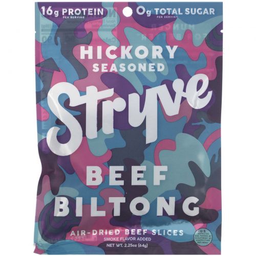 Stryve Foods, Protein Snacks, Gourmet Beef Biltong, Smoked, 2.25 oz (64 g)