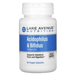 Lake Avenue Nutrition, Пробиотики Acidophilus и Bifidus, 8 млрд КОЕ, 60 растительных капсул