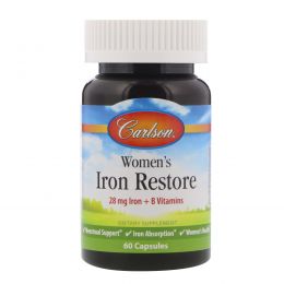 Carlson Labs, Womens Iron Restore, 28 mg Iron + B Vitamins, 60 Capsules