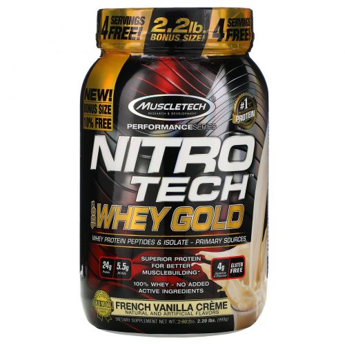 Muscletech, Nitro Tech, 100% сыворотка Gold, французский ванильный крем, 2,5 фунта (1,13 кг)