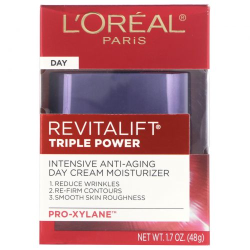 L'Oreal, Revitalift Triple Power, антивозрастной дневной крем для интенсивного увлажнения, 48 г