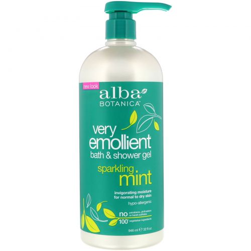 Alba Botanica, Смягчающий гель для душа, освежающая мята, 32 жидкие унции (950 мл)