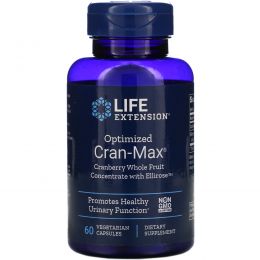 Life Extension, Оптимизированный Cran-Max, концентрат цельных плодов клюквы с экстрактом гибискуса, 60 вегетарианских капсул