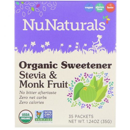 NuNaturals, Organic Sweetener, Stevia and Monk Fruit, 35 Packets, 1.24 oz (35 g)