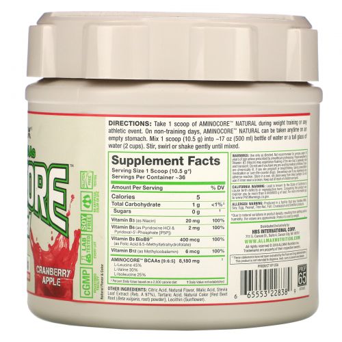 ALLMAX Nutrition, Aminocore Natural, Instantized BCAAs, Cranberry Apple, 13.3 oz (378 g)