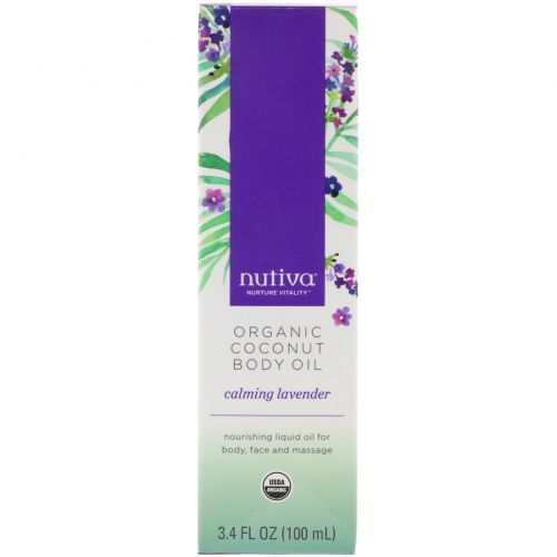 Nutiva, Organic Coconut Body Oil, Calming Lavender, 3.4 fl oz (100 ml)