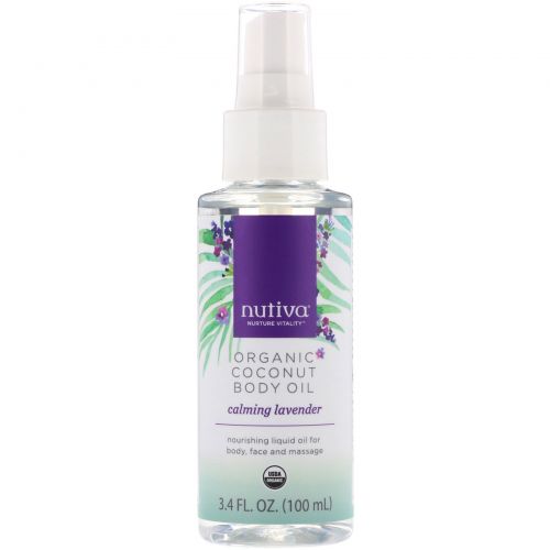 Nutiva, Organic Coconut Body Oil, Calming Lavender, 3.4 fl oz (100 ml)