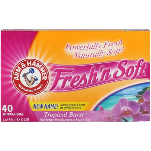 Arm & Hammer, Fresh ’n Soft, салфетки для смягчения ткани, тропический аромат, 40 салфеток