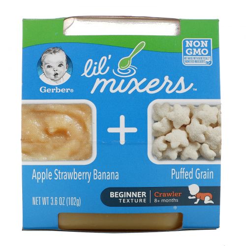 Gerber, Lil Mixers, 8+ months, Apple Strawberry Banana With Puffed Grain, 3.6 oz (102 g)