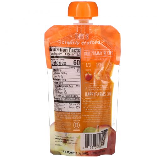 Happy Family Organics, Organic Baby Food, Stage 2, Clearly Crafted, 6+ Months Apples, Pumpkin & Carrots, 4 oz (113 g)