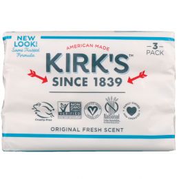 Kirk's, Настоящее брусковое кастильское мыло с кокосом, 3 бруска по  4 унции (113 г)