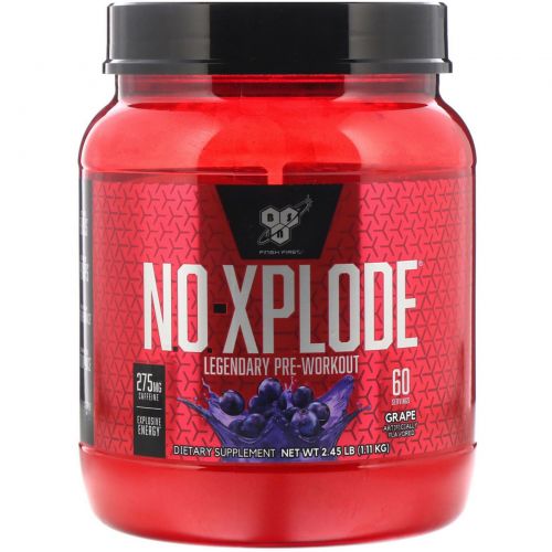 BSN, N.O.-Xplode, предварительное зажигание, виноград, 2,45 фунтов (1,11 кг)