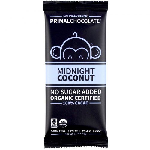 Eating Evolved, PrimalChocolate, Midnight Coconut 100% Cacoa, 2.3 oz (65 g)