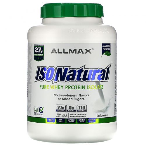 ALLMAX Nutrition, IsoNatural, 100% Ultra-Pure Natural Whey Protein Isolate (WPI90), Unflavored, 5 lbs (2.25 kg)