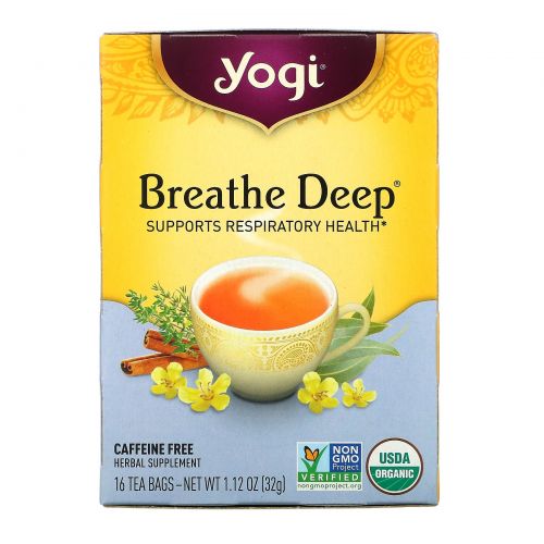 Yogi Tea, Органический, Breathe Deep без кофеина, 16 чайных пакетиков, 1.12 унций (32 г)