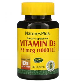 Nature's Plus, Витамин D3, 1000 МЕ, 180 гелевых капсул