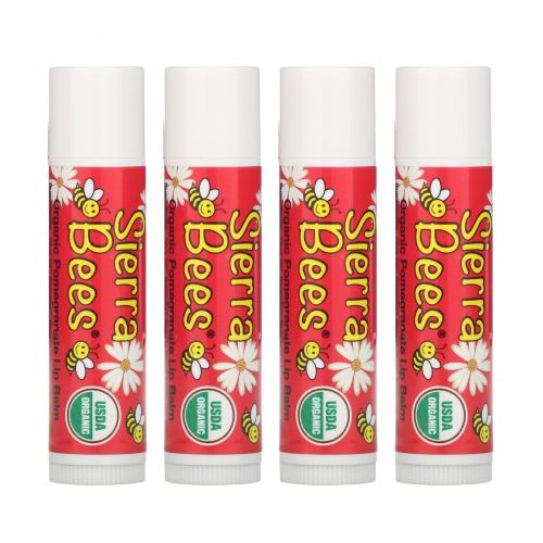 Sierra Bees, Organic Lip Balms, Pomegranate, 4 Pack, .15 oz (4.25 g) Each