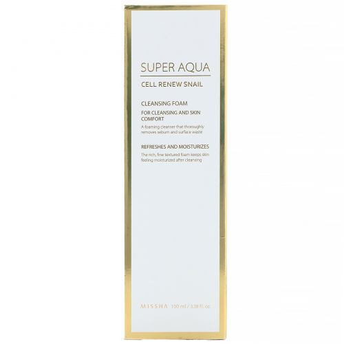 Missha, Super Aqua, Cell Renew Snail, Cleansing Foam, 3.38 fl oz (100 ml)