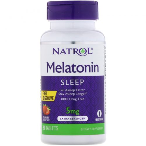 Natrol, Мелатонин, быстрорастворимый, клубника, 5 мг, 90 таблеток